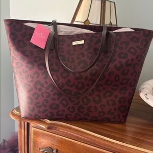 Kate Spade Shore Street Margareta Purple Black Leopard Print Tote New